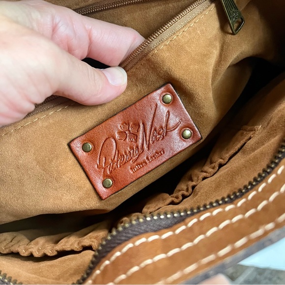 Patricia Nash Signature Map Print Poppy Tote Bag Italian Leather Brown Riot Rust - Picture 4 of 6